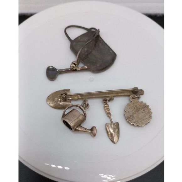 Sterling silver REO watering can and 925 Gardening Brooches Green Thumb Gift! - Picture 6 of 9